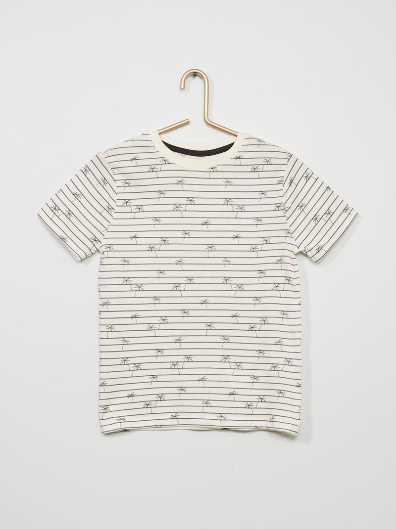 T-shirt às riscas com motivos 'palmeiras' BEGE - Kiabi