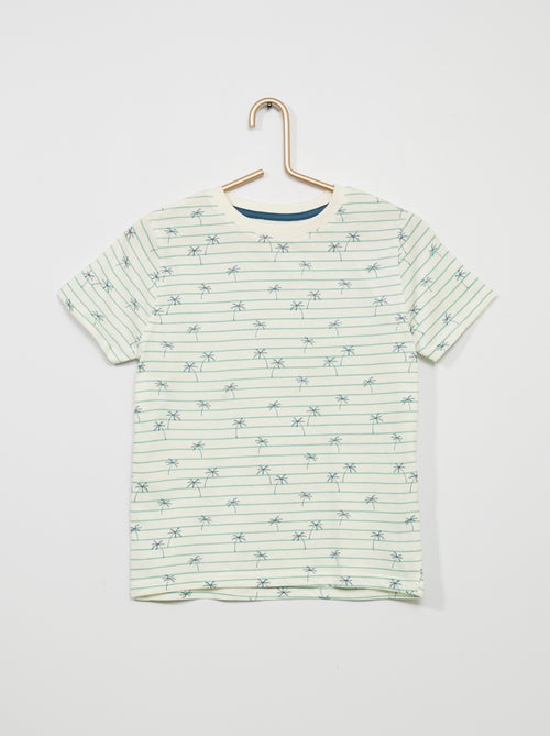 T-shirt às riscas com motivos 'palmeiras' - Kiabi