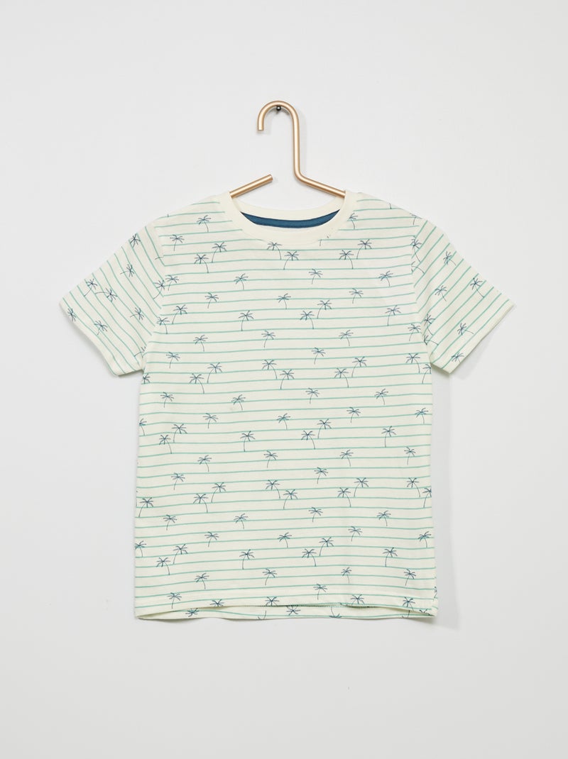 T-shirt às riscas com motivos 'palmeiras' BEGE - Kiabi