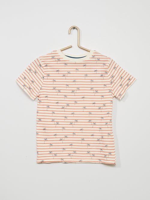 T-shirt às riscas com motivos 'palmeiras' - Kiabi