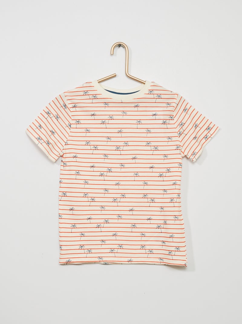 T-shirt às riscas com motivos 'palmeiras' BEGE - Kiabi