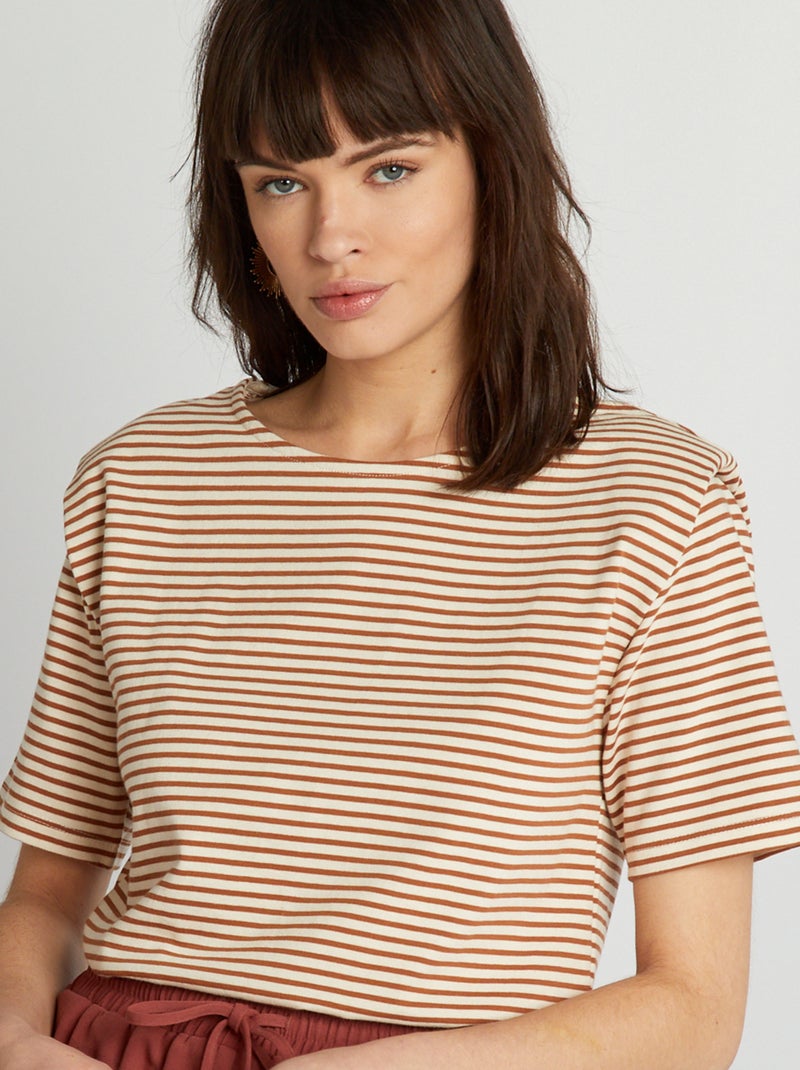 T-shirt às riscas com ombreiras BEGE - Kiabi