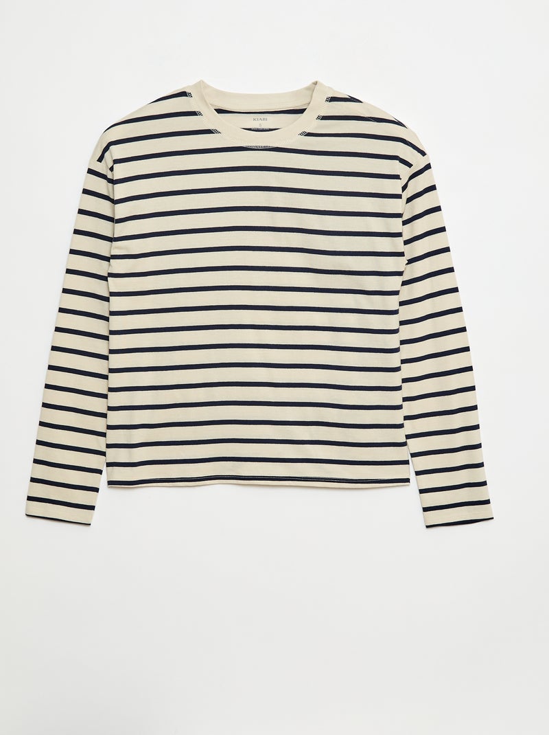 T-shirt às riscas com ombro com velcro - So Easy Branco - Kiabi