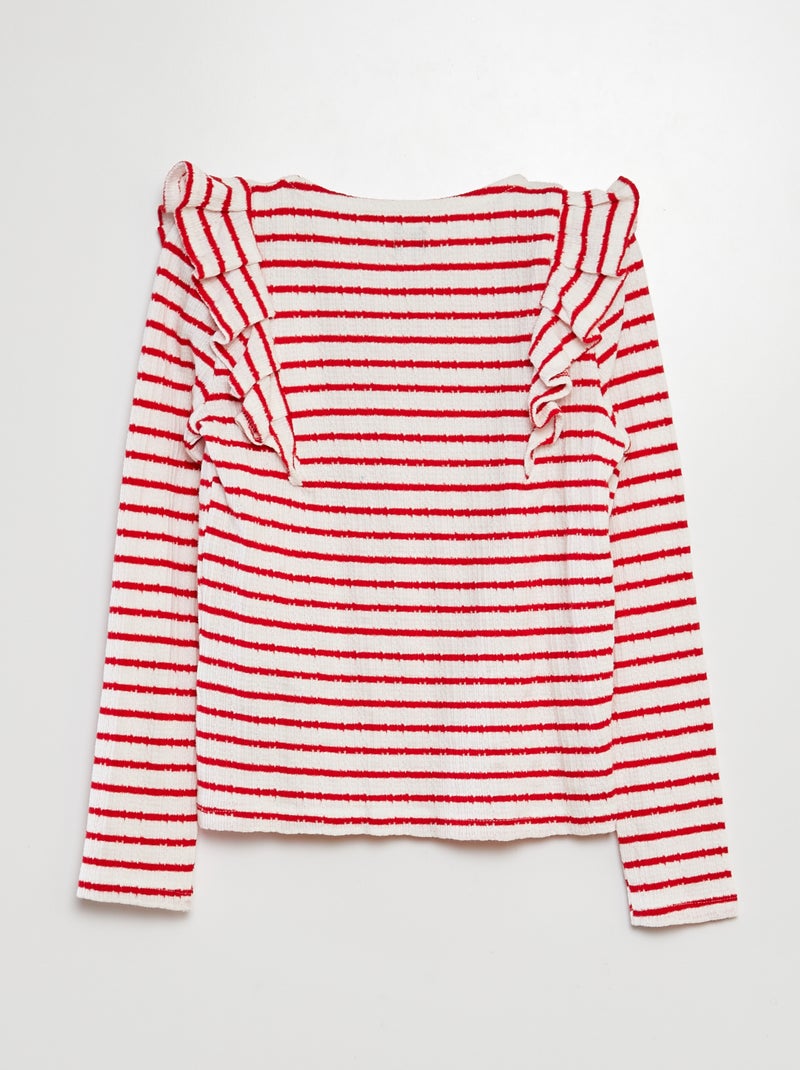 T-shirt às riscas com pormenores com folhos VERMELHO - Kiabi