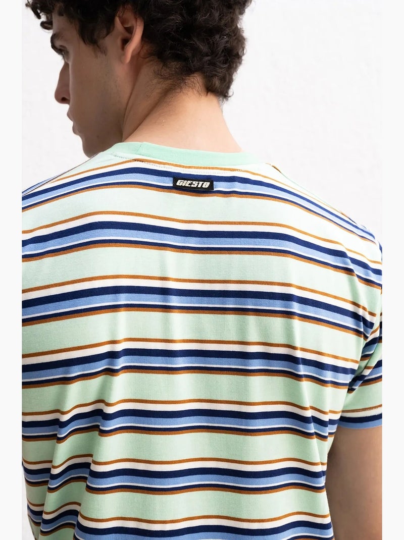 T-shirt às riscas comfort fit com decote redondo giesto Verde menta - Kiabi