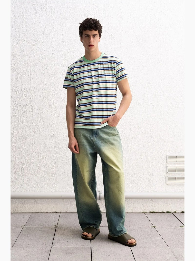 T-shirt às riscas comfort fit com decote redondo giesto Verde menta - Kiabi