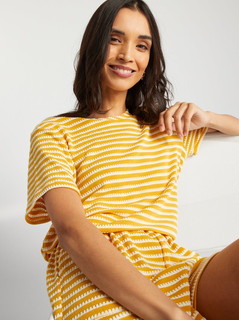 T-shirt às riscas de croché AMARELO - Kiabi