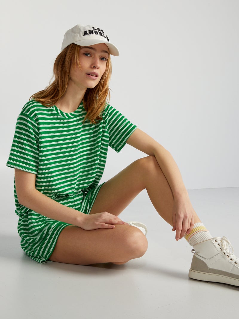 T-shirt às riscas de croché VERDE - Kiabi