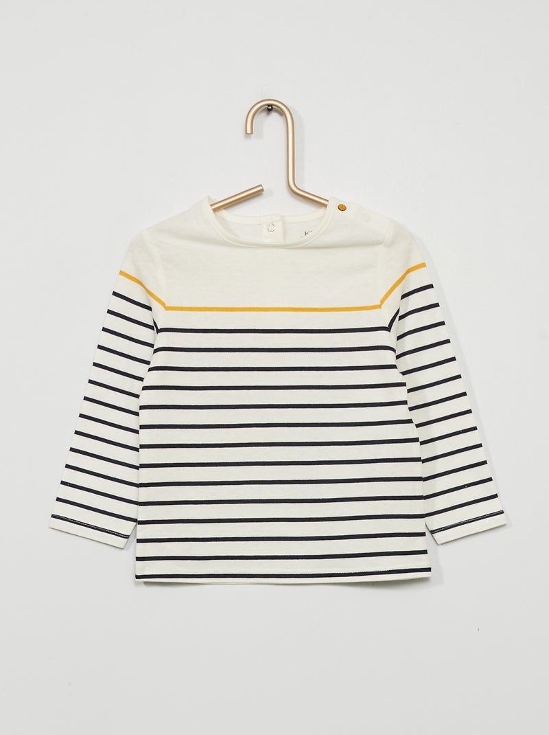 T-shirt às riscas de malha BRANCO - Kiabi
