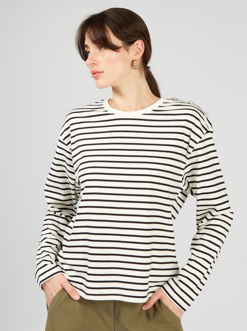 T-shirt às riscas de manga comprida BRANCO - Kiabi