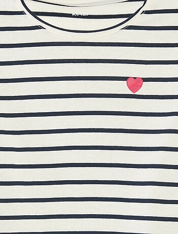 T-shirt às riscas de manga comprida e gola redonda