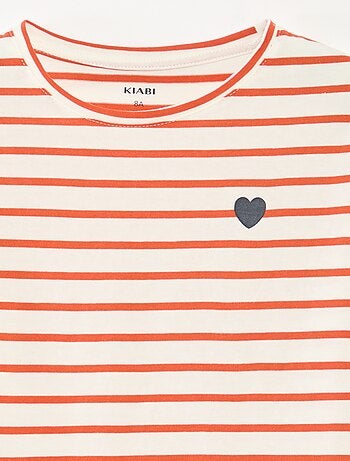 T-shirt às riscas de manga comprida e gola redonda