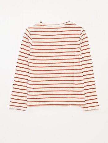 T-shirt às riscas de manga comprida e gola redonda