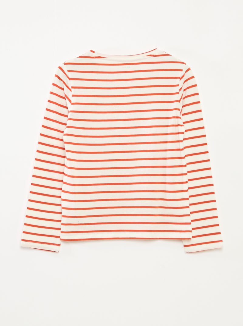 T-shirt às riscas de manga comprida e gola redonda Laranja - Kiabi