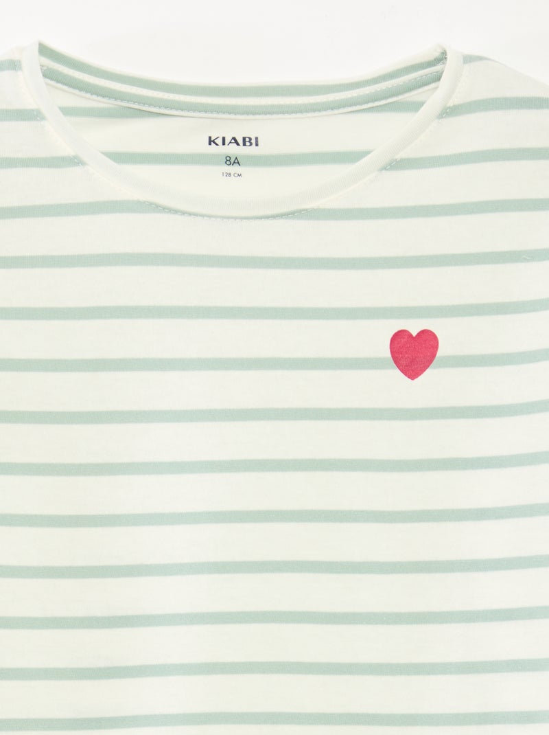 T-shirt às riscas de manga comprida e gola redonda Verde - Kiabi