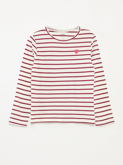 T-shirt às riscas de manga comprida e gola redonda - Kiabi