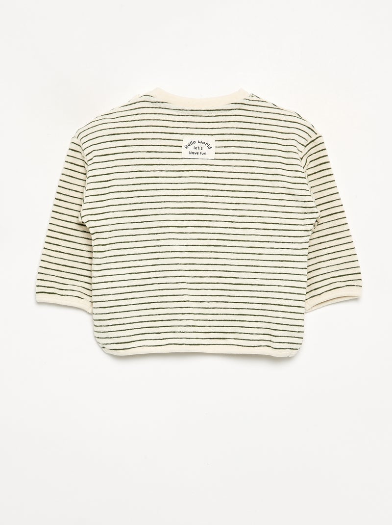 T-shirt às riscas de manga comprida Verde - Kiabi