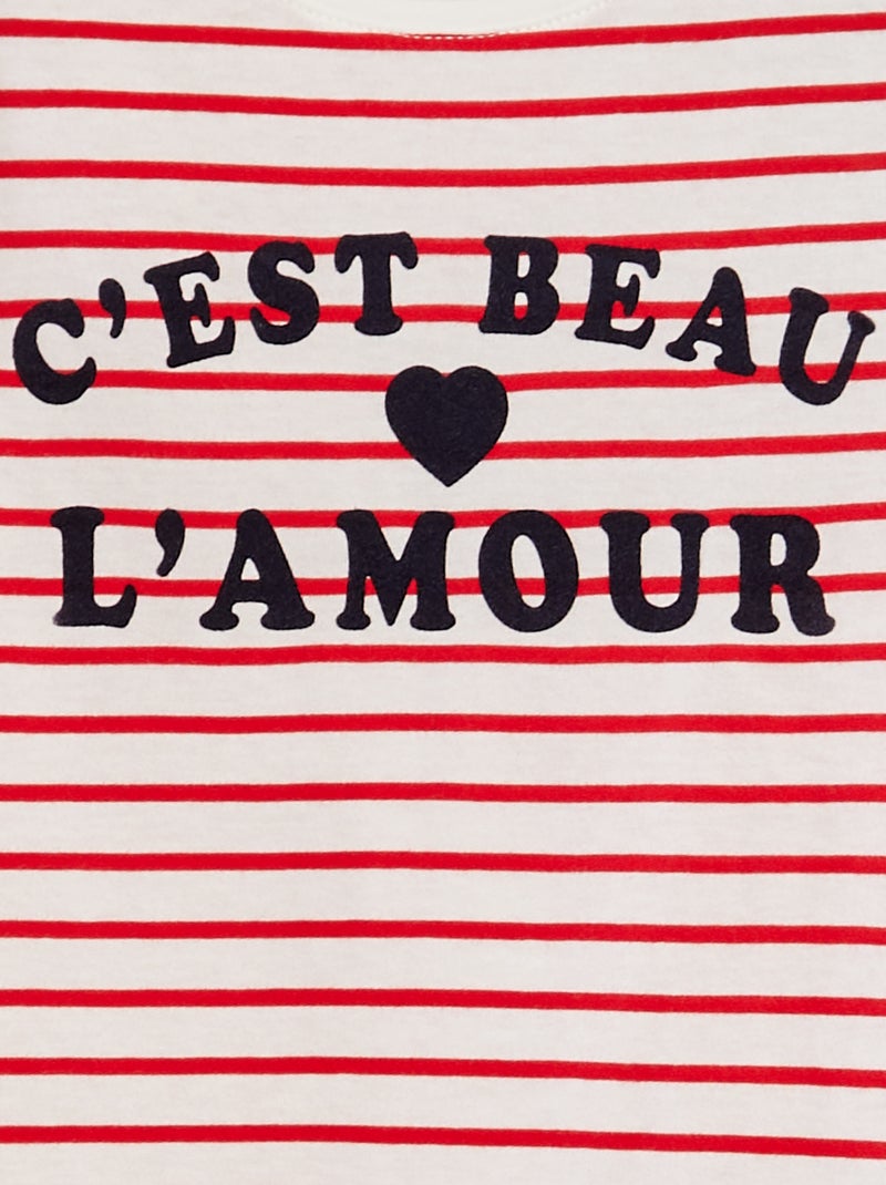 T-shirt às riscas de manga comprida VERMELHO - Kiabi