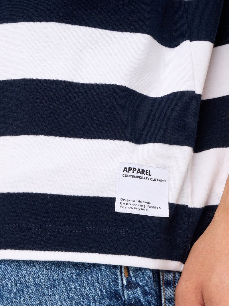 T-shirt às riscas de manga curta Azul - Kiabi