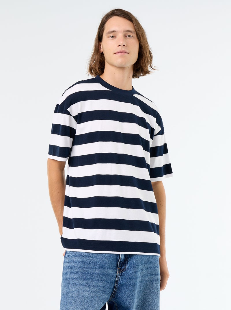 T-shirt às riscas de manga curta Azul - Kiabi