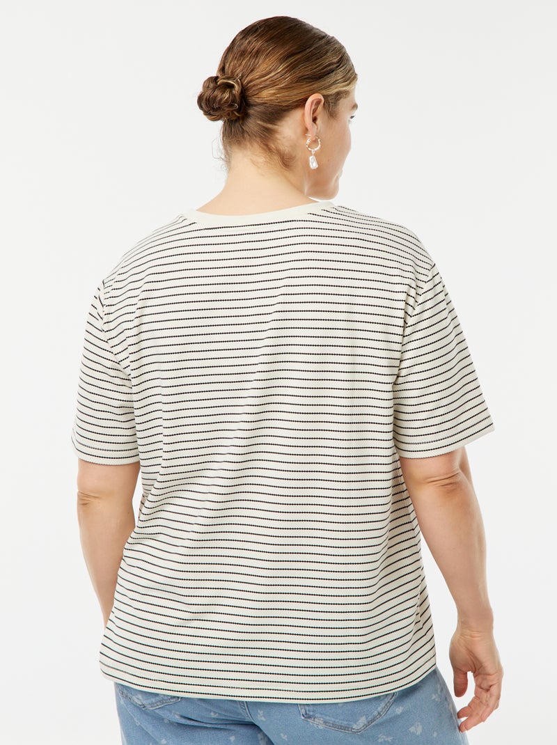 T-shirt às riscas de manga curta BEGE - Kiabi