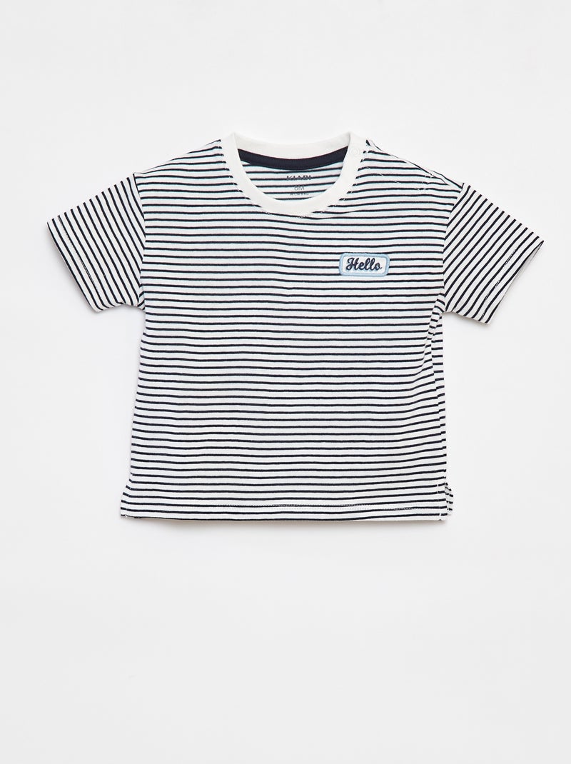 T-shirt às riscas de manga curta Branco - Kiabi