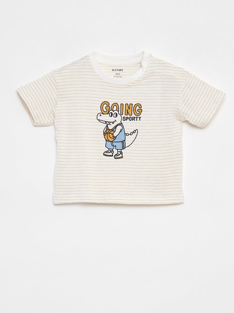 T-shirt às riscas de manga curta Branco - Kiabi
