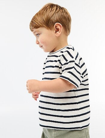 T-shirt às riscas de manga curta em algodão