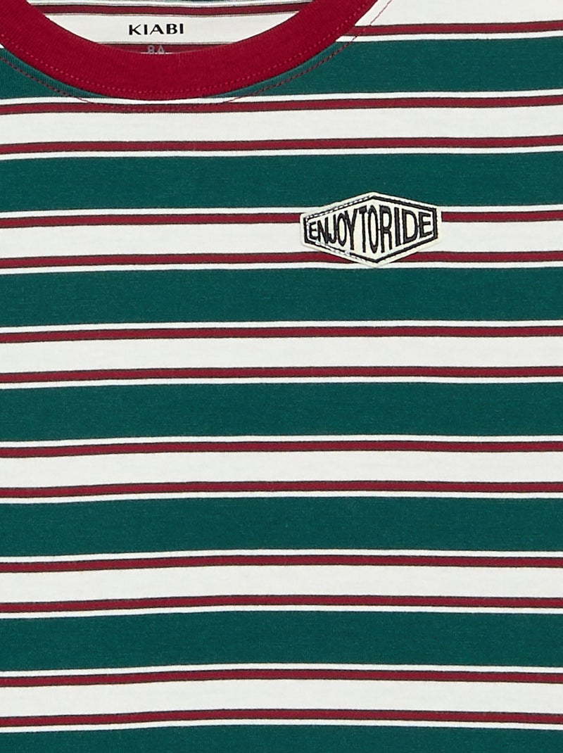T-shirt às riscas de manga curta Verde - Kiabi