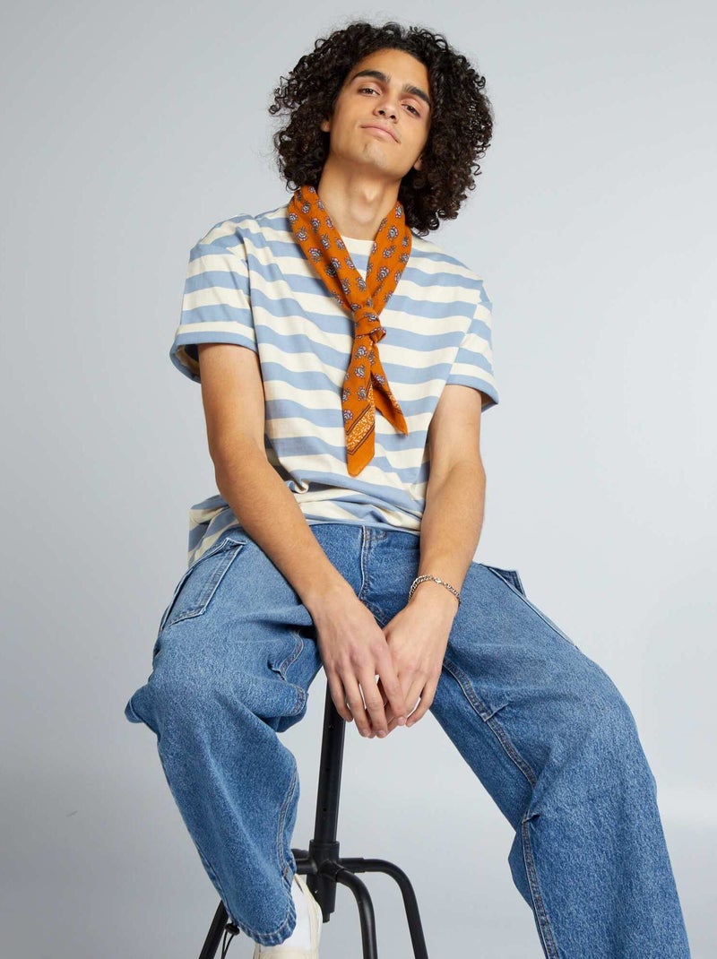 T-shirt às riscas em algodão BEGE - Kiabi