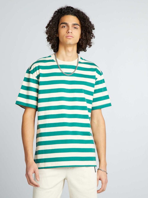 T-shirt às riscas em algodão - Kiabi