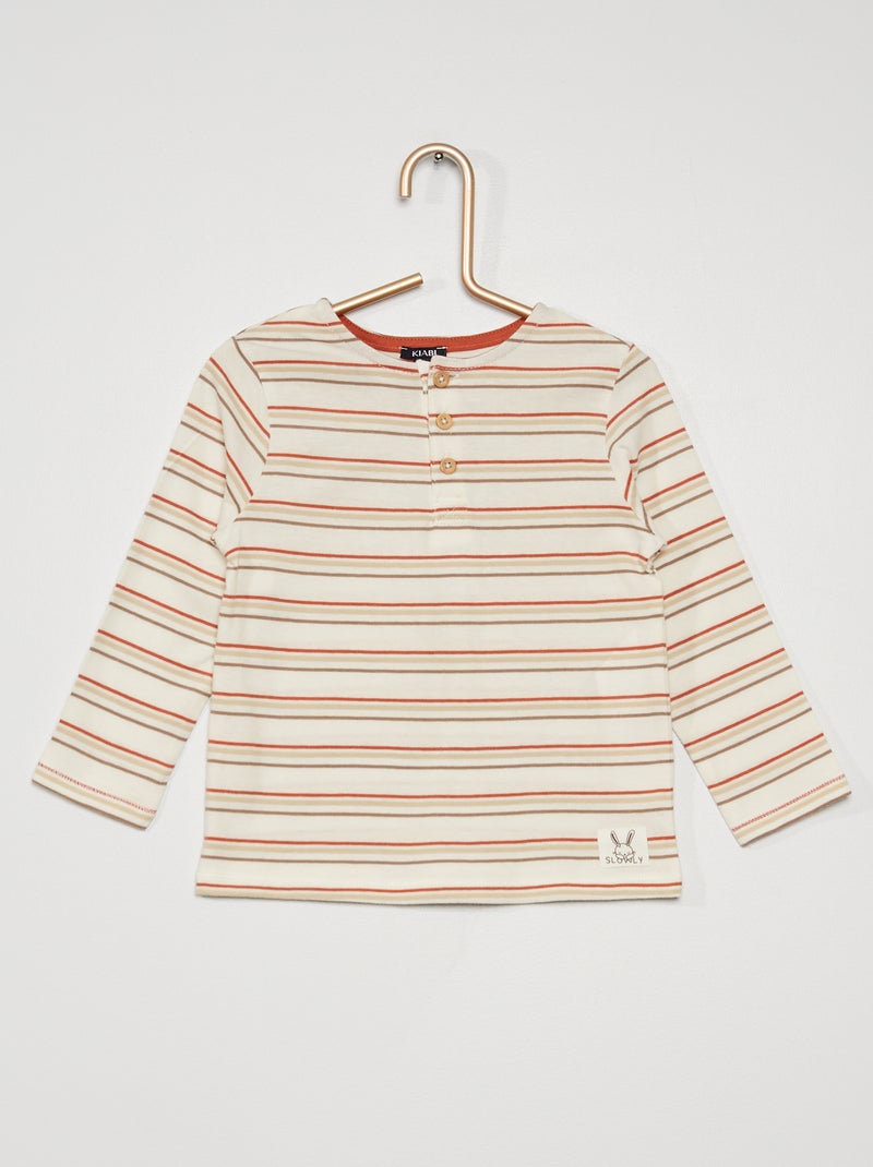 T-shirt às riscas em algodão BRANCO - Kiabi