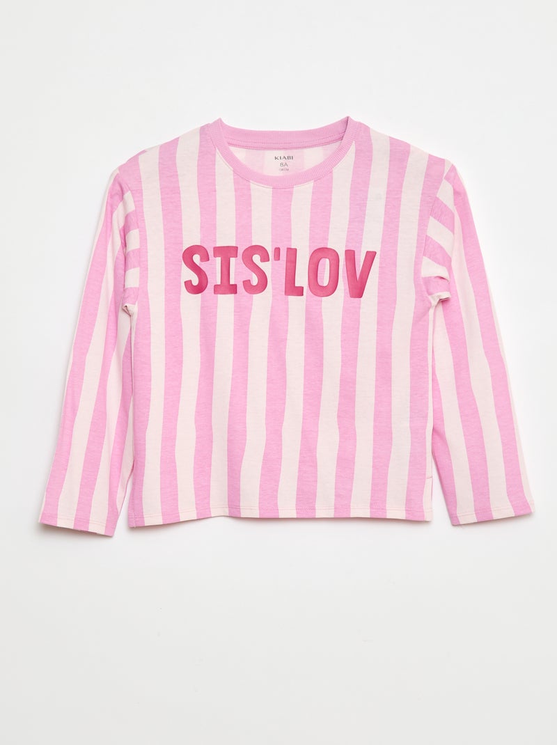 T-shirt às riscas em algodão Rosa - Kiabi