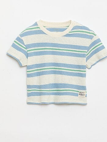 T-shirt às riscas em jérsei de algodão e linho