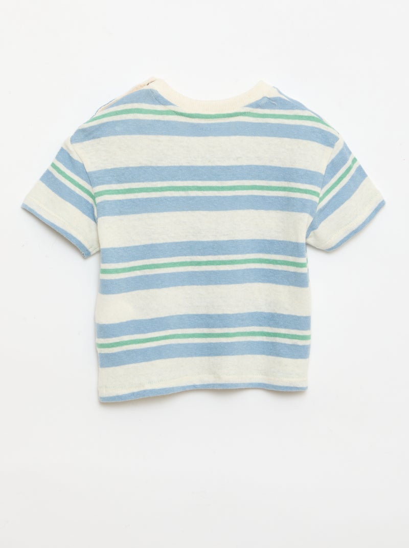 T-shirt às riscas em jérsei de algodão e linho Azul - Kiabi
