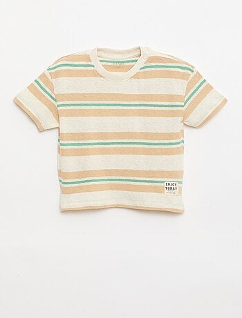 T-shirt às riscas em jérsei de algodão e linho
