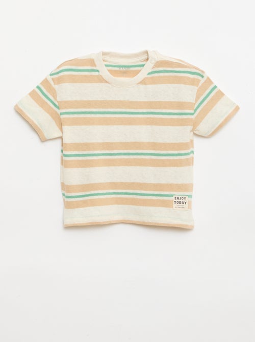 T-shirt às riscas em jérsei de algodão e linho - Kiabi