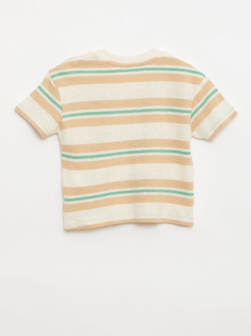 T-shirt às riscas em jérsei de algodão e linho - Kiabi