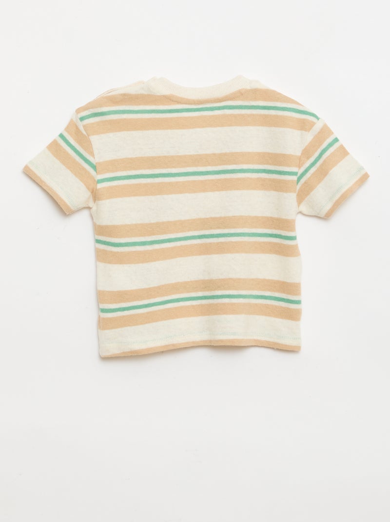 T-shirt às riscas em jérsei de algodão e linho Bege - Kiabi