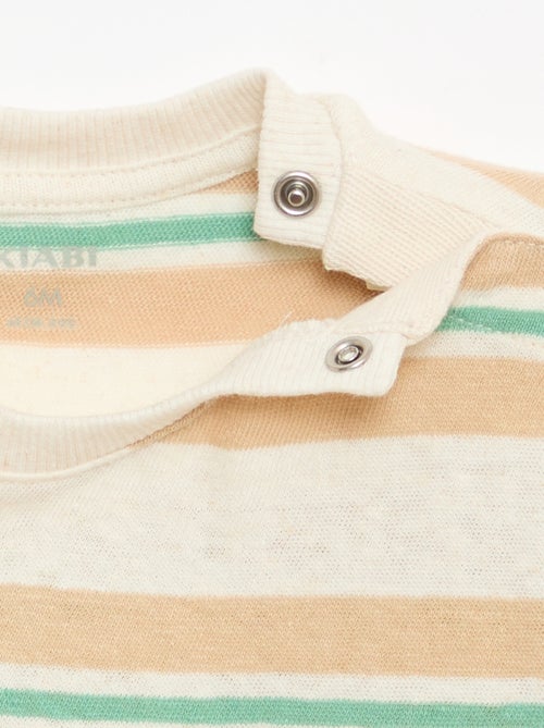 T-shirt às riscas em jérsei de algodão e linho - Kiabi