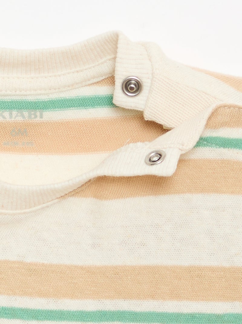 T-shirt às riscas em jérsei de algodão e linho Bege - Kiabi
