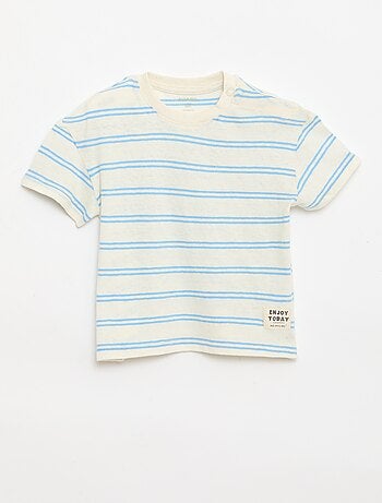 T-shirt às riscas em jérsei de algodão e linho