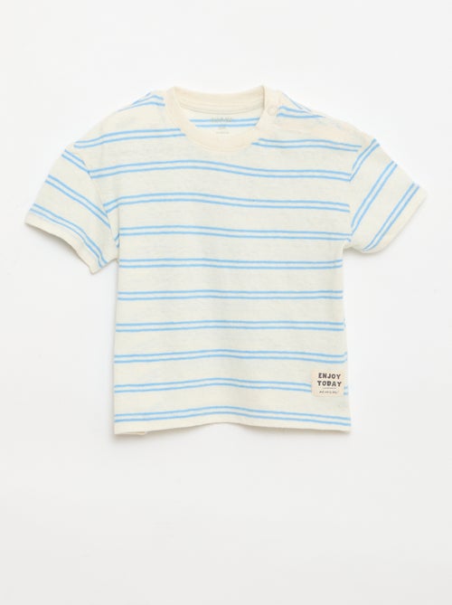T-shirt às riscas em jérsei de algodão e linho - Kiabi