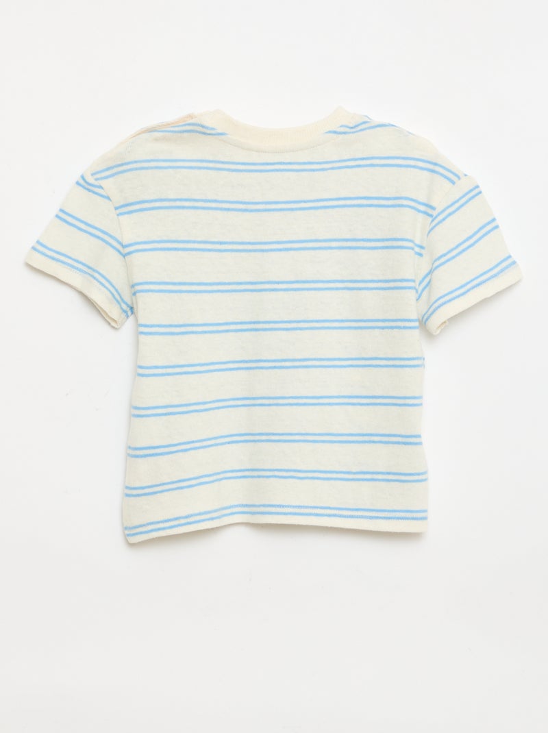 T-shirt às riscas em jérsei de algodão e linho Branco - Kiabi