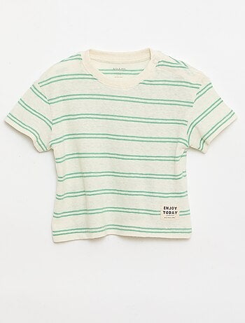 T-shirt às riscas em jérsei de algodão e linho
