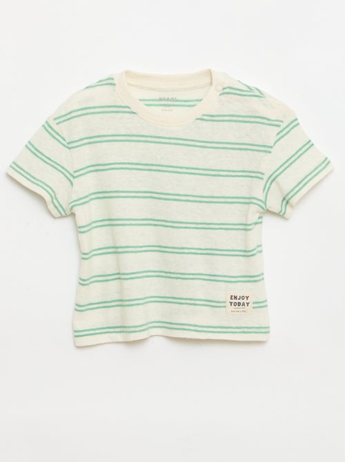 T-shirt às riscas em jérsei de algodão e linho - Kiabi