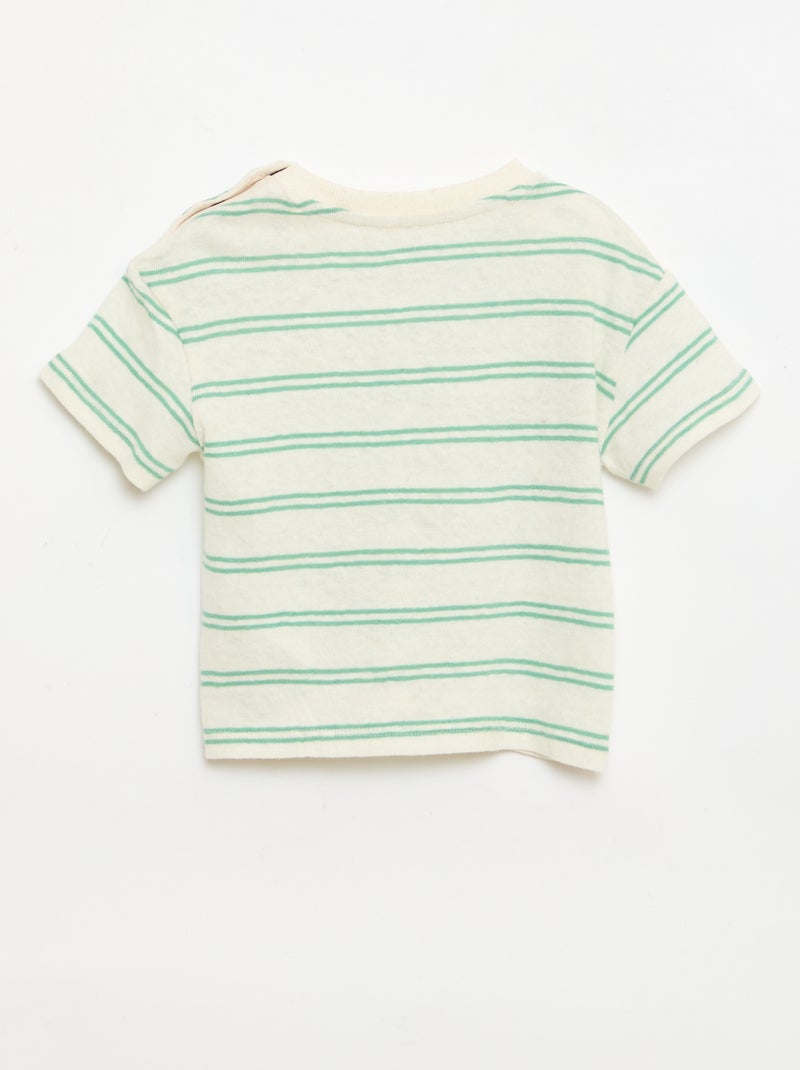 T-shirt às riscas em jérsei de algodão e linho Branco - Kiabi