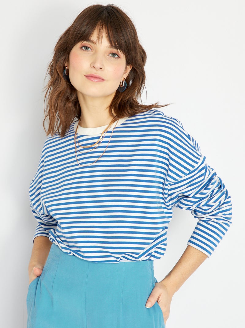 T-shirt às riscas em jersey Azul - Kiabi