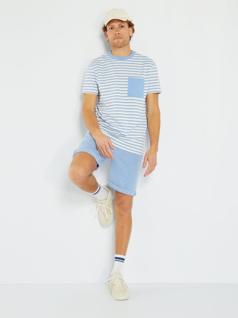 T-shirt às riscas em jersey AZUL - Kiabi