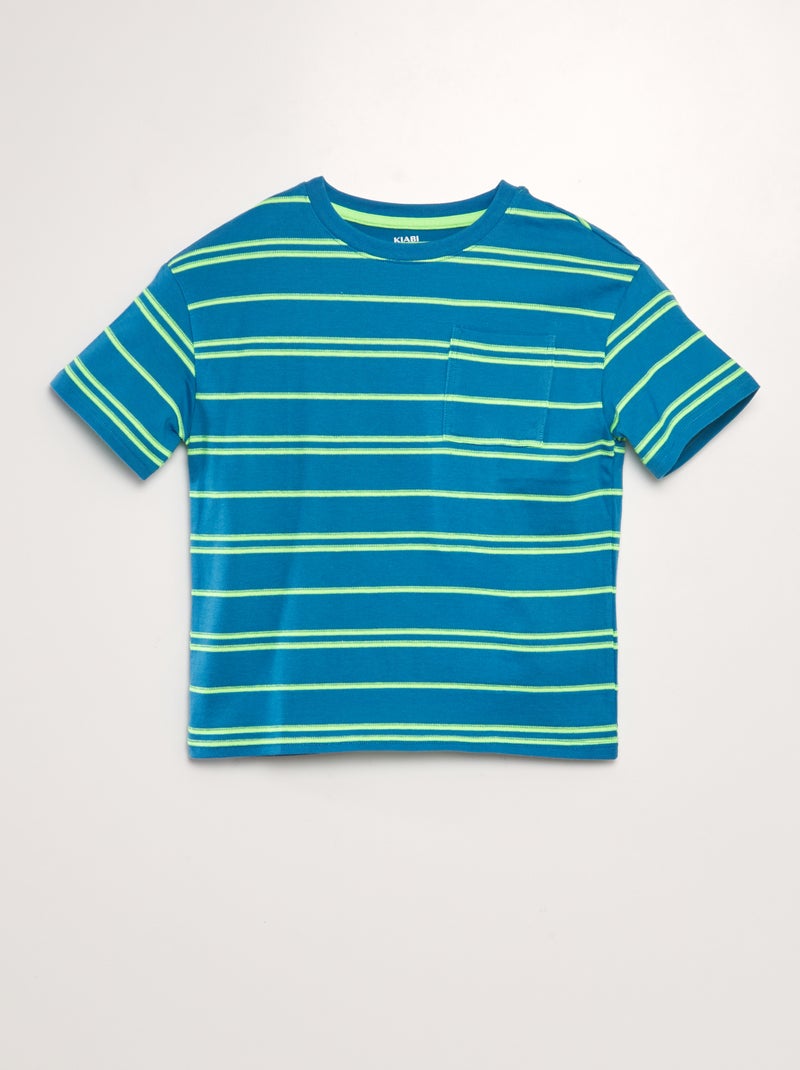 T-shirt às riscas em jersey AZUL - Kiabi